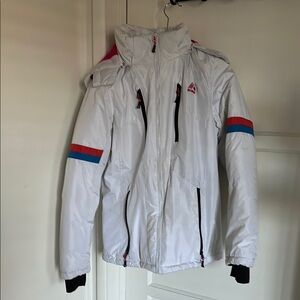 White Ski Jacket with Red and Blue Accents